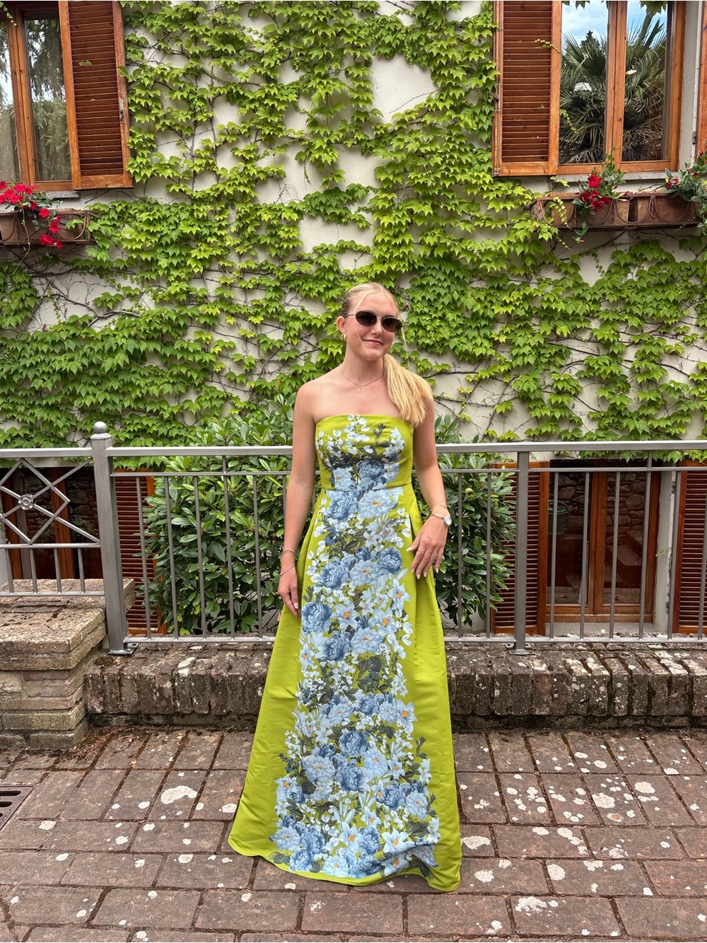 Sachin + Babi Green Strapless Floral Column Gown